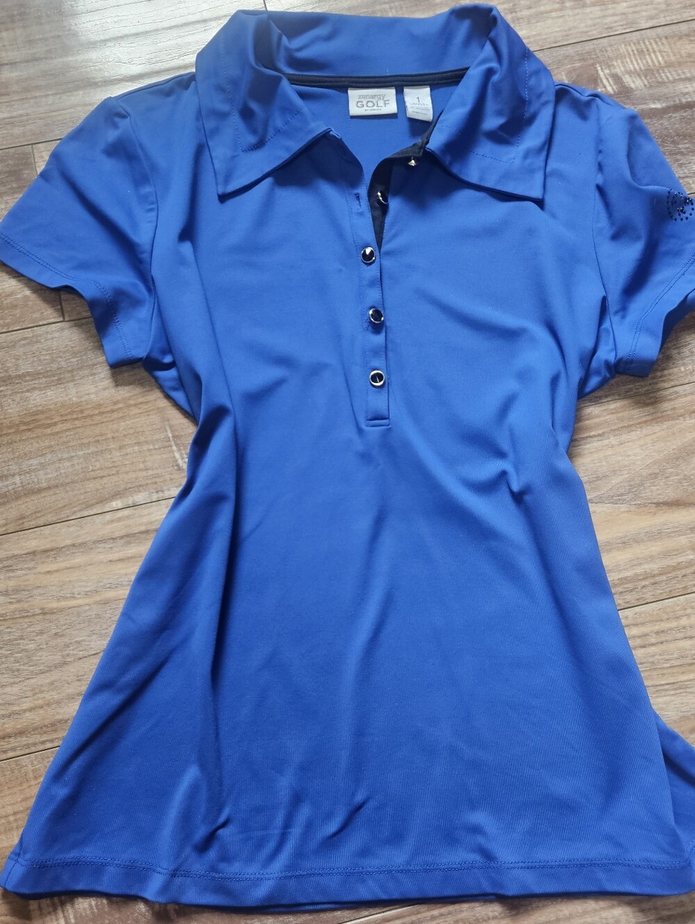 Chico's Zenergy Golf Royal Blue Snap Button Polo Shirt Size 1 Medium